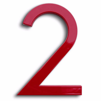 HOUSE NUMBERS MODERN FONT TWO 2 RED ALUMINUM FLOATING