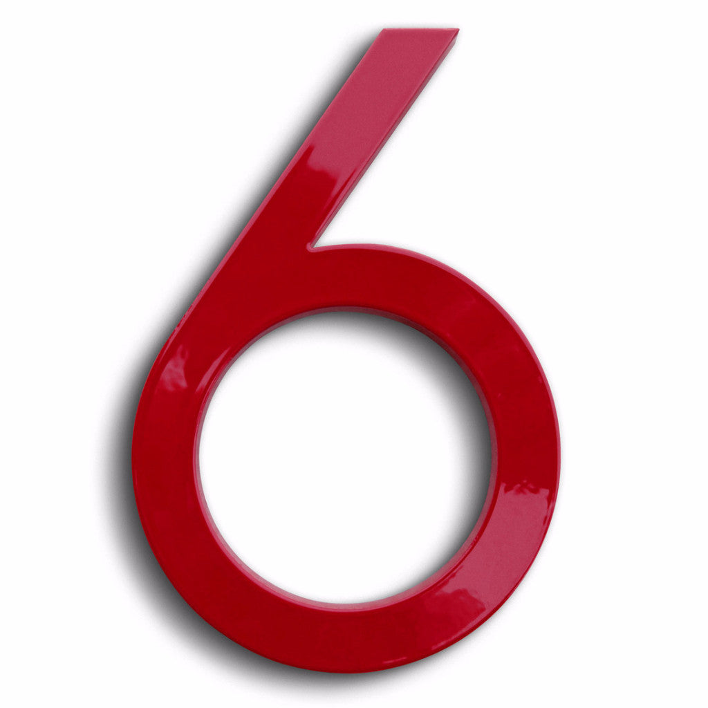 HOUSE NUMBERS MODERN FONT SIX 6 RED ALUMINUM FLOATING